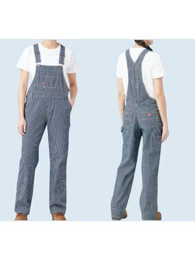 DICKIES Railroad Stripe Blue White Bib Overalls Custom Size Small